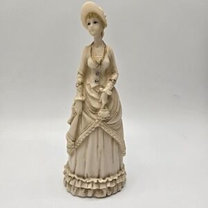 Polystone Victorian Lady Figurine Daintily Holding Her Purse & Lifting Her Skirt